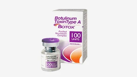 A Botox box and vial with purple labeling from Clair’s official page.
