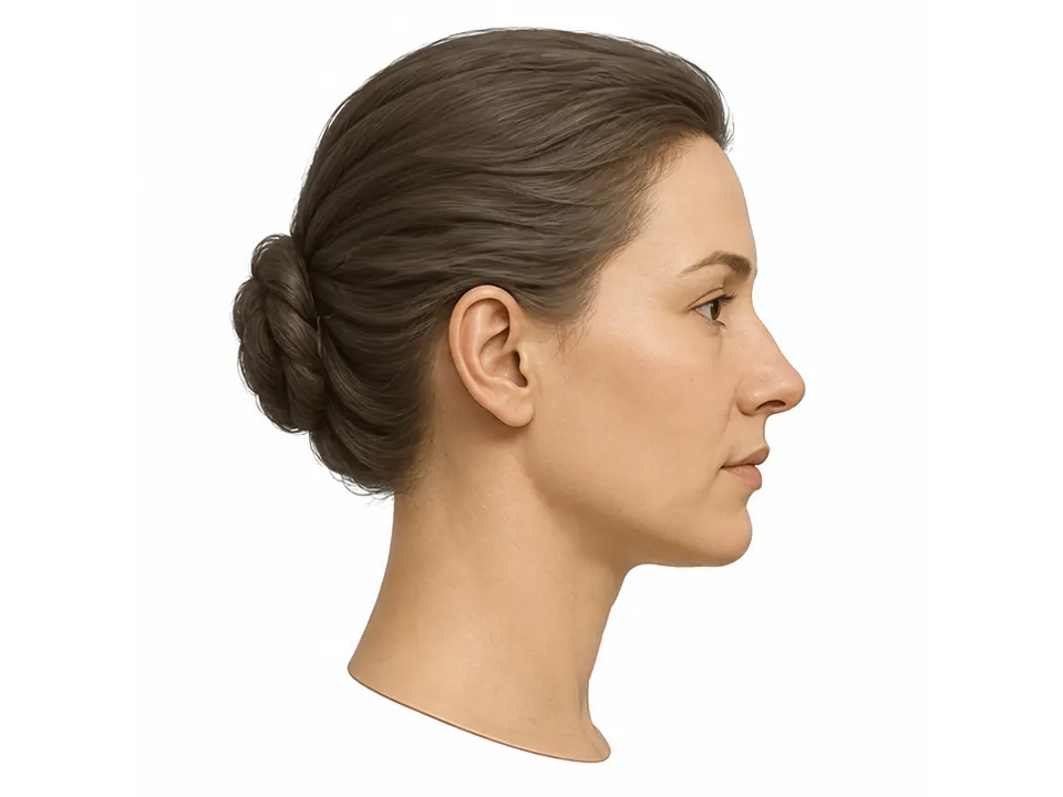 The same illustrated teaching head facing right in profile.